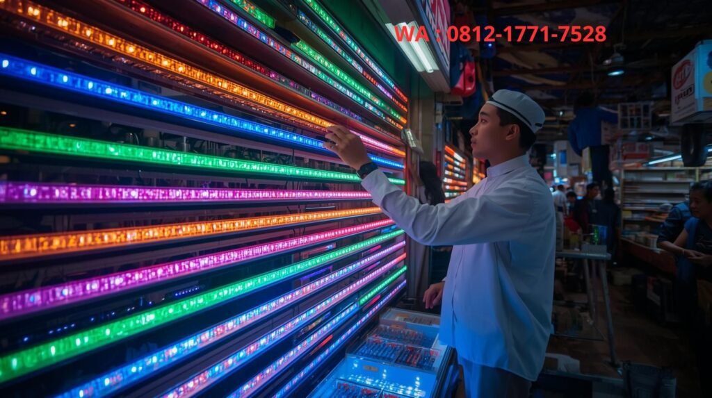 penjual lampu led di toko elektronik