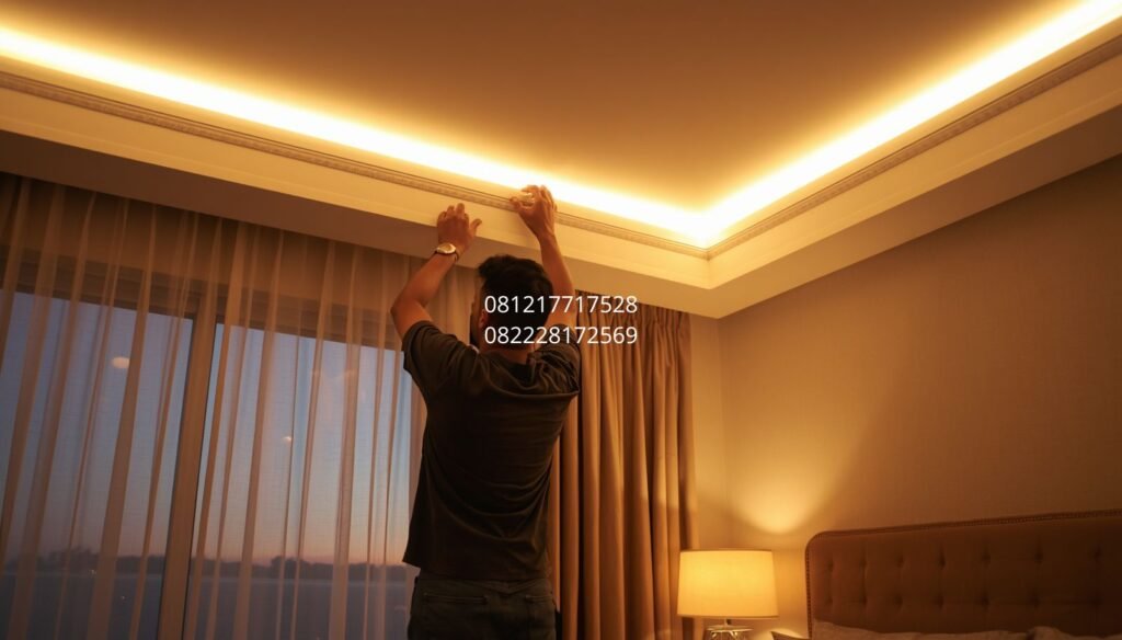 cara pasang lampu LED strip plafon